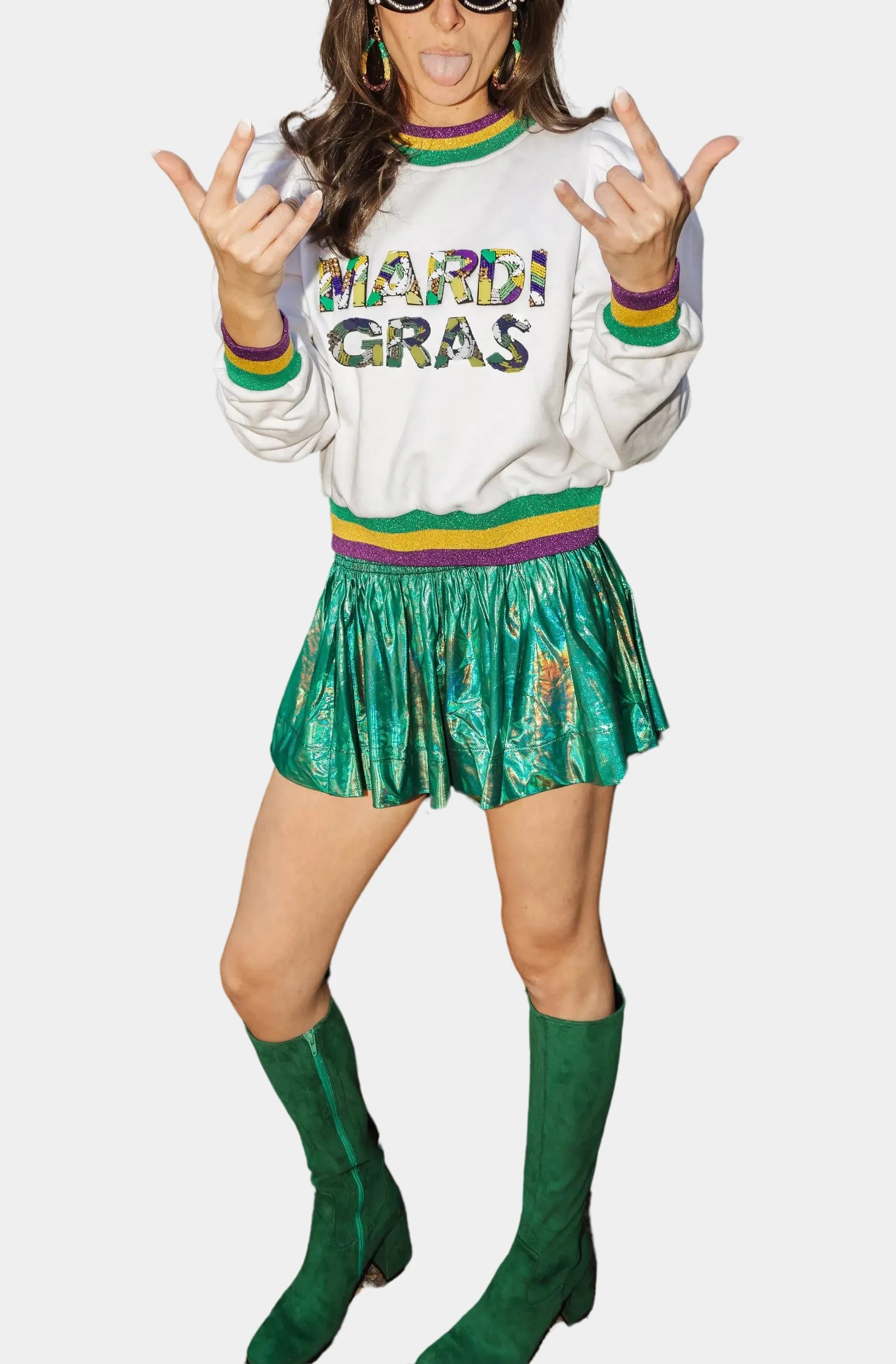 Mardi Gras Poof Shoulder Sweatshirt