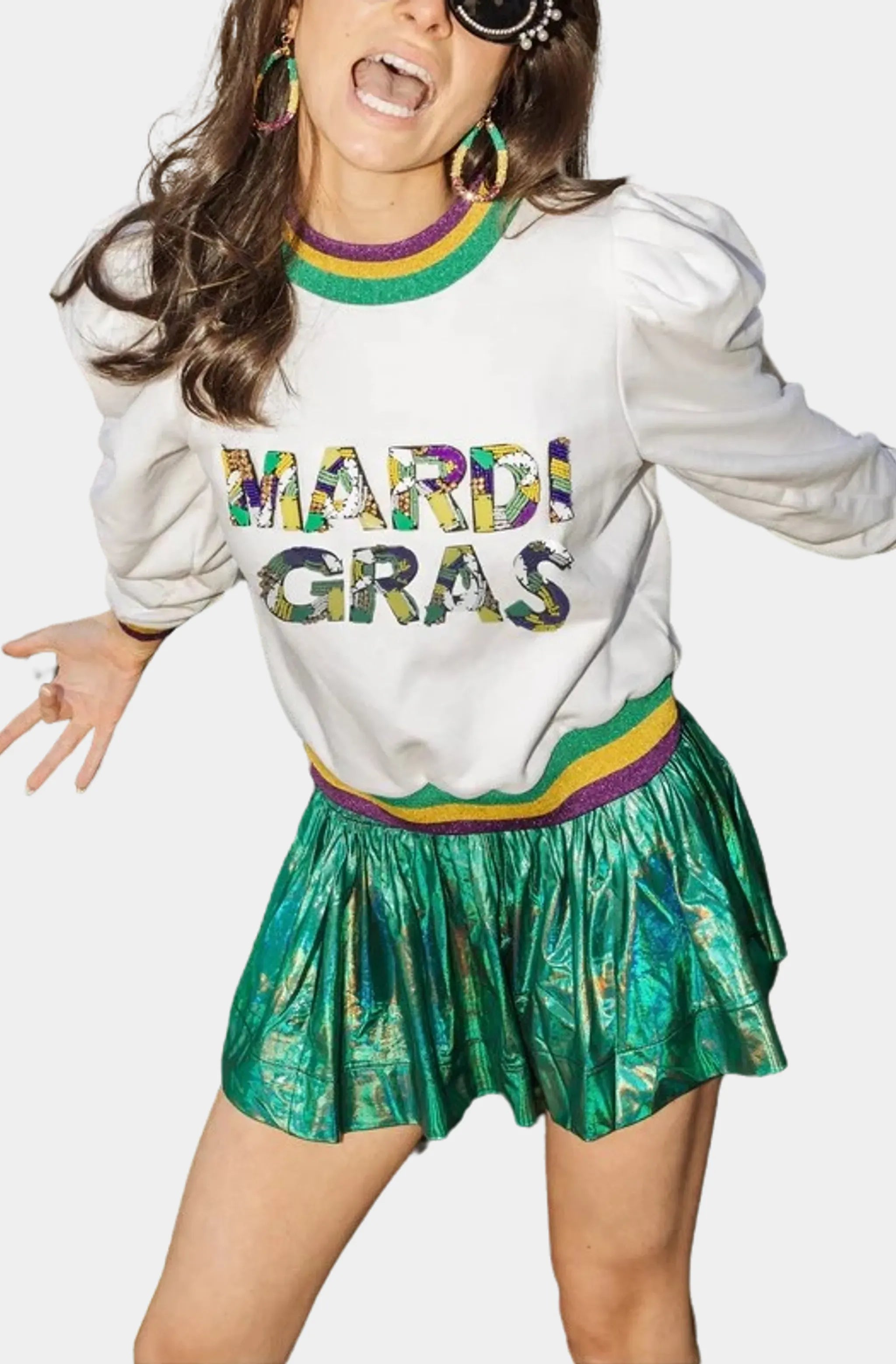 Mardi Gras Poof Shoulder Sweatshirt