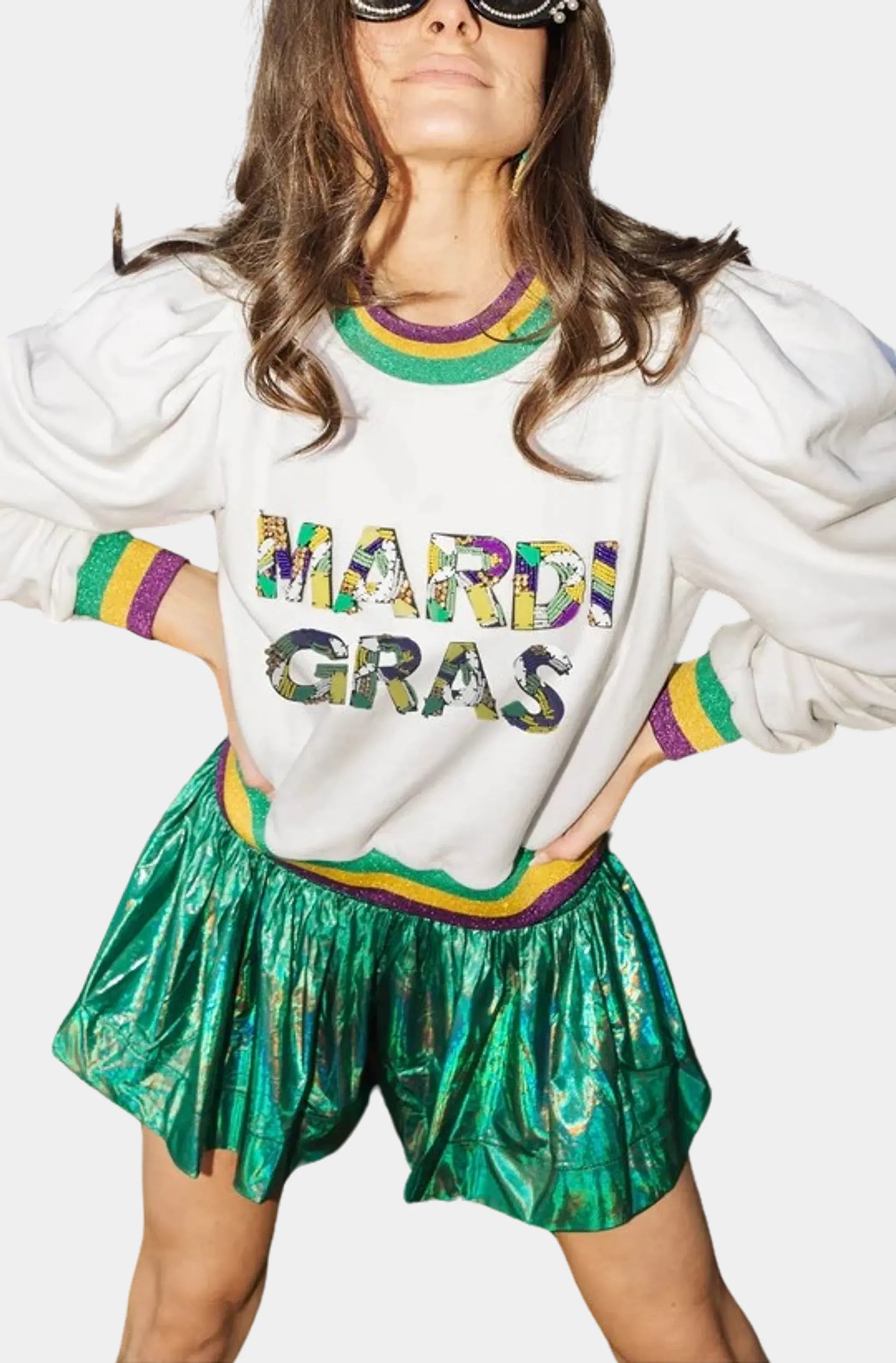 Mardi Gras Poof Shoulder Sweatshirt