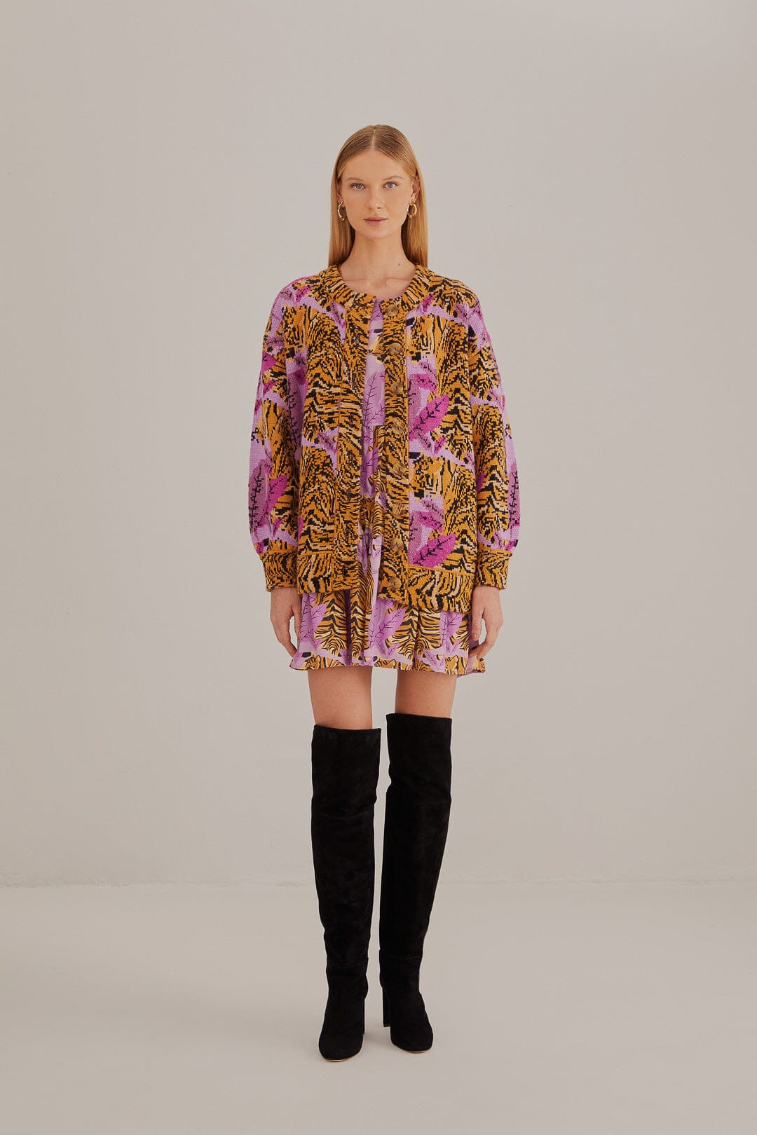 Tiger Leaves Knit Cardigan