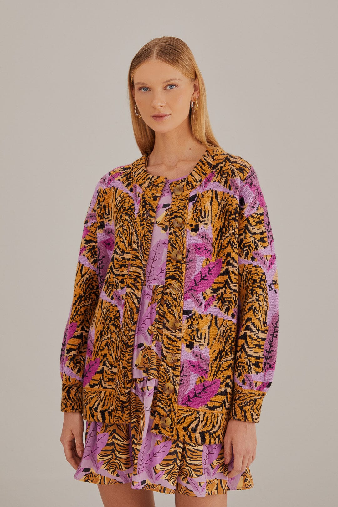 Tiger Leaves Knit Cardigan