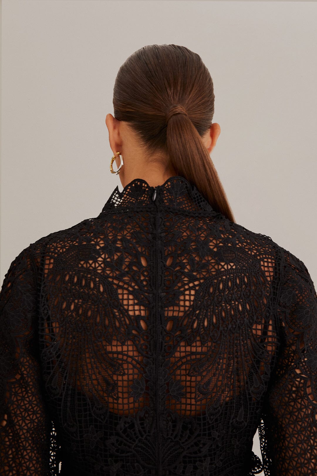 Black Guipure Long Sleeve Blouse