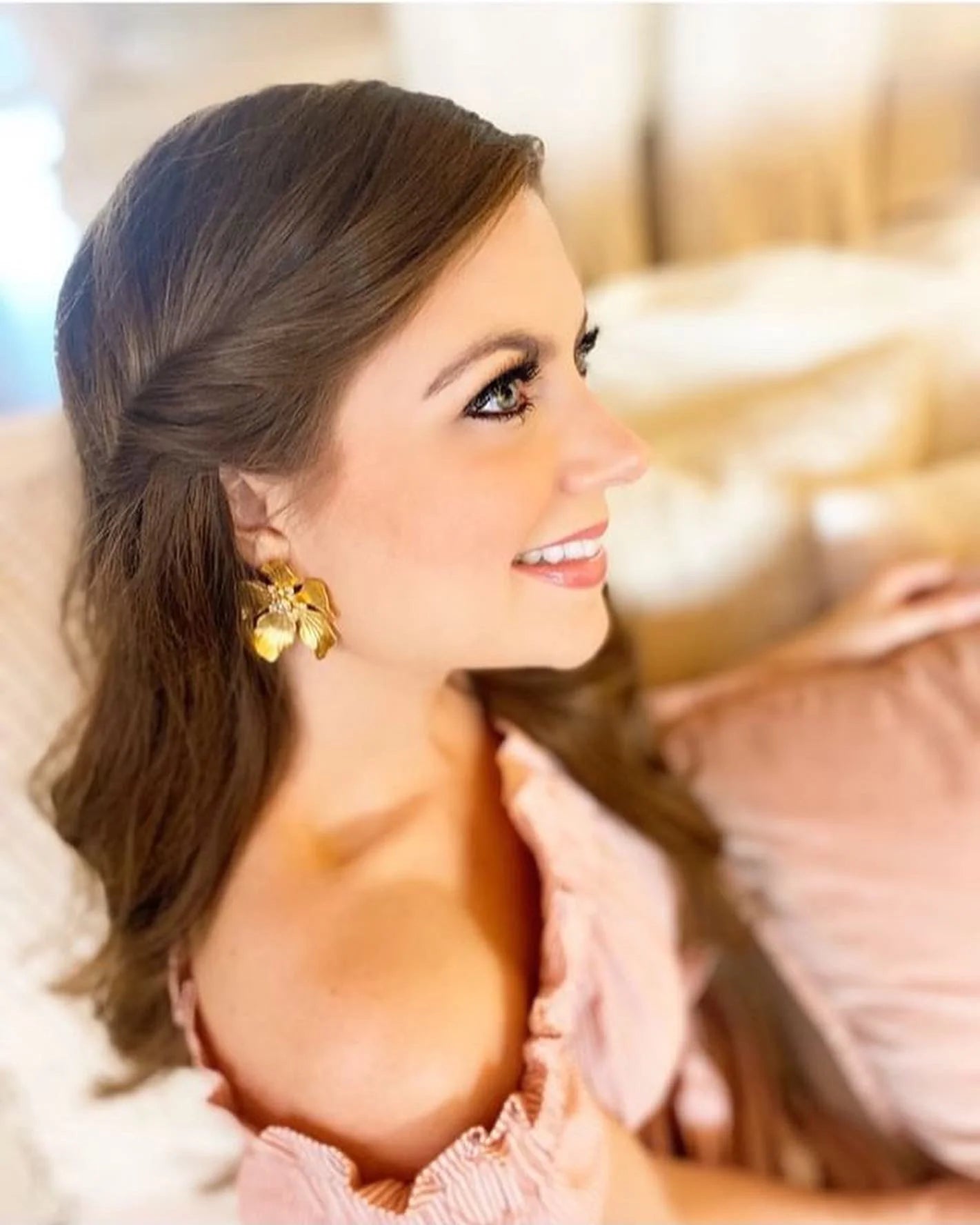 Large Golden Floral with Star Crystal Center Earrings