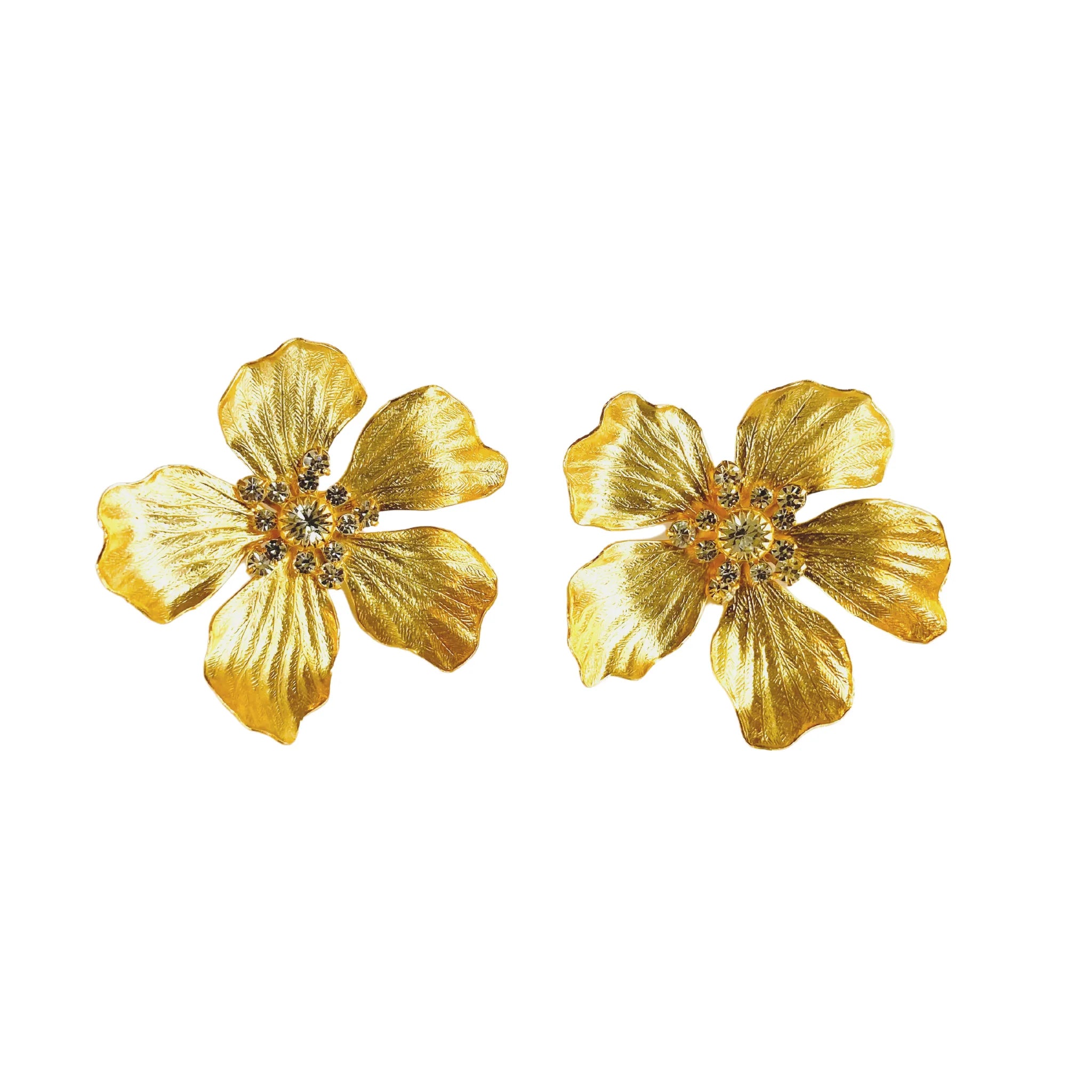 Large Golden Floral with Star Crystal Center Earrings