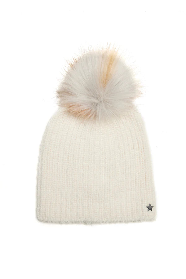 Faux Angora Hat with Mullti Faux Pom
