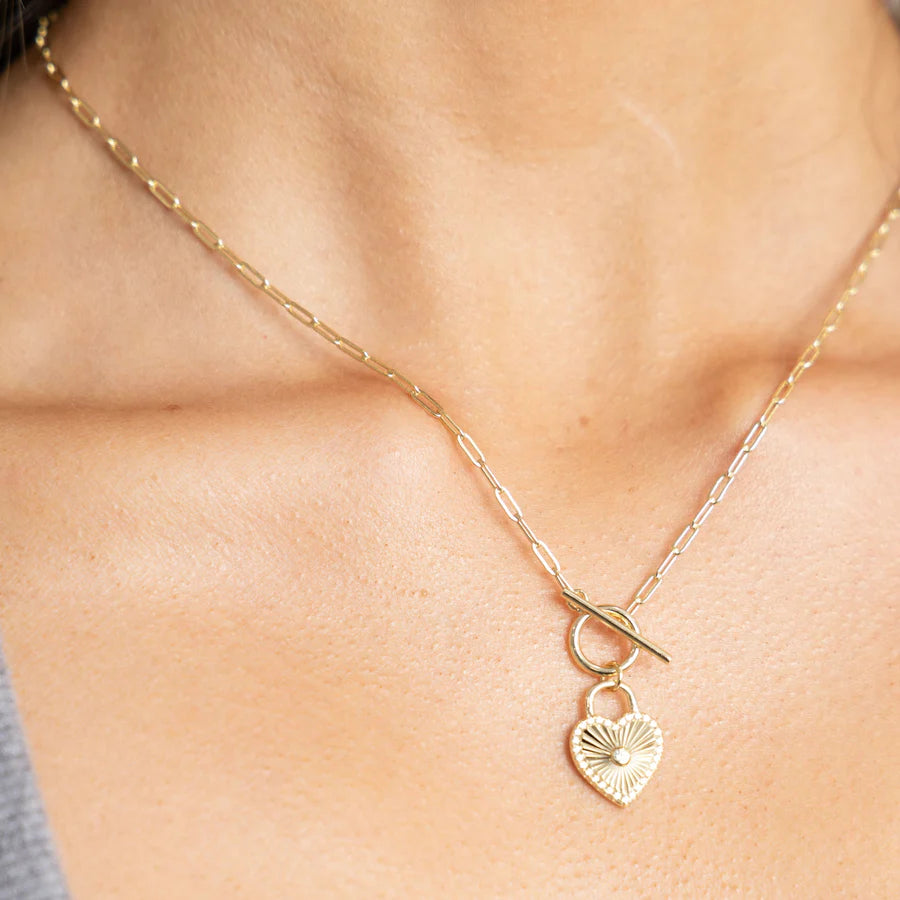 Heart Locked Toggle Necklace 17"