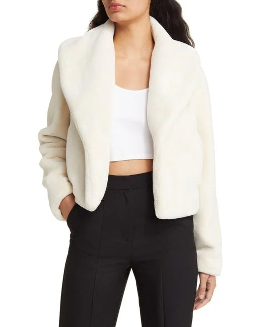 Shawl Collar Faux Fur Jacket