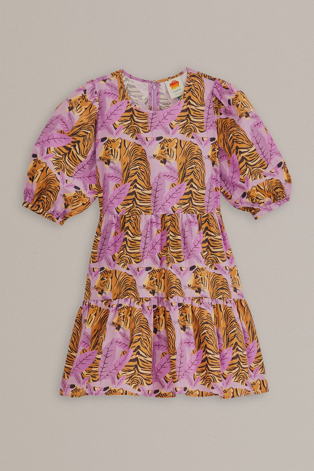 Tiger Leaves Lavander Puff Sleeve Mini Dress