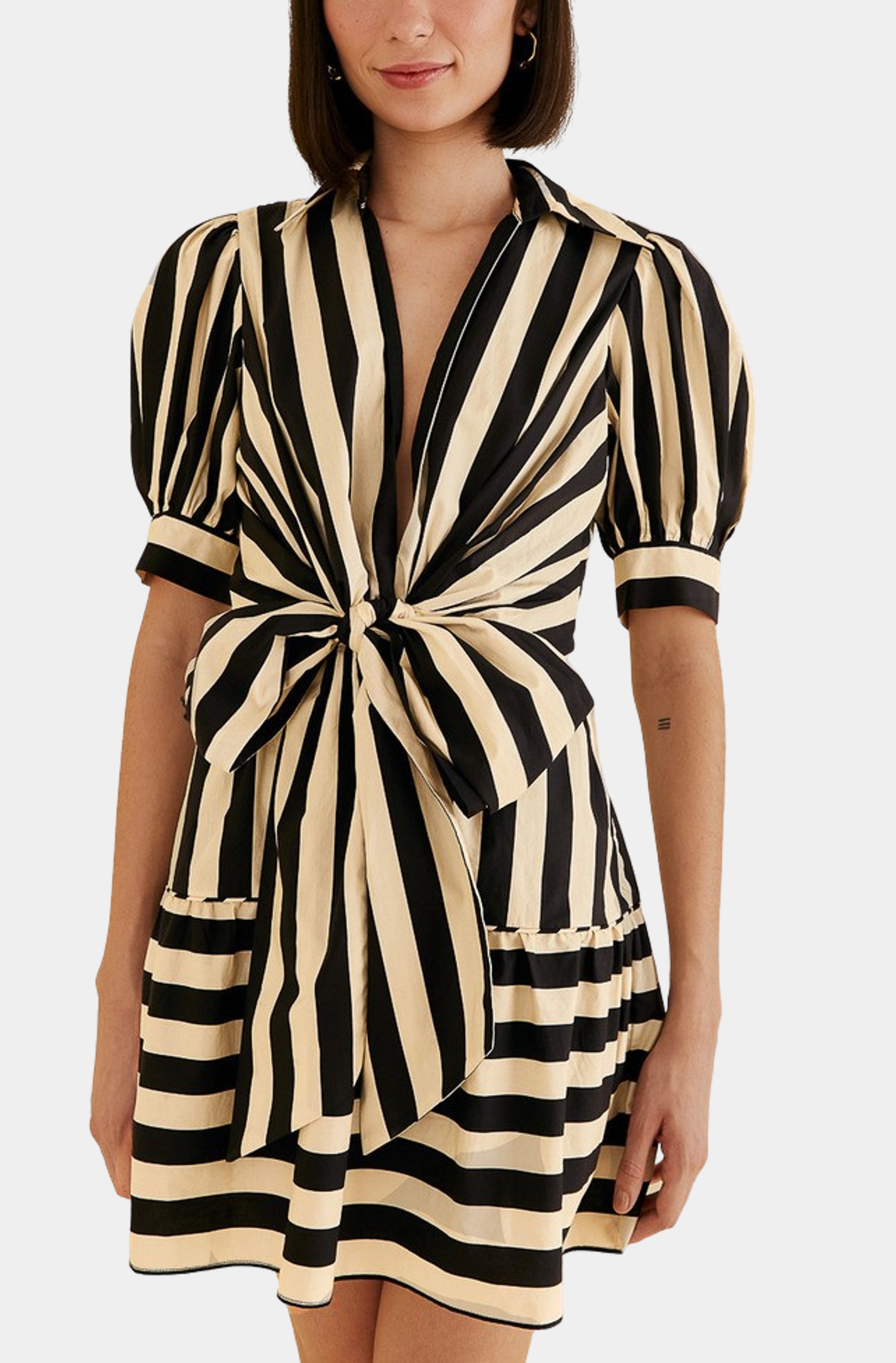 Mixed Stripes Black Short Sleeve Mini Dress