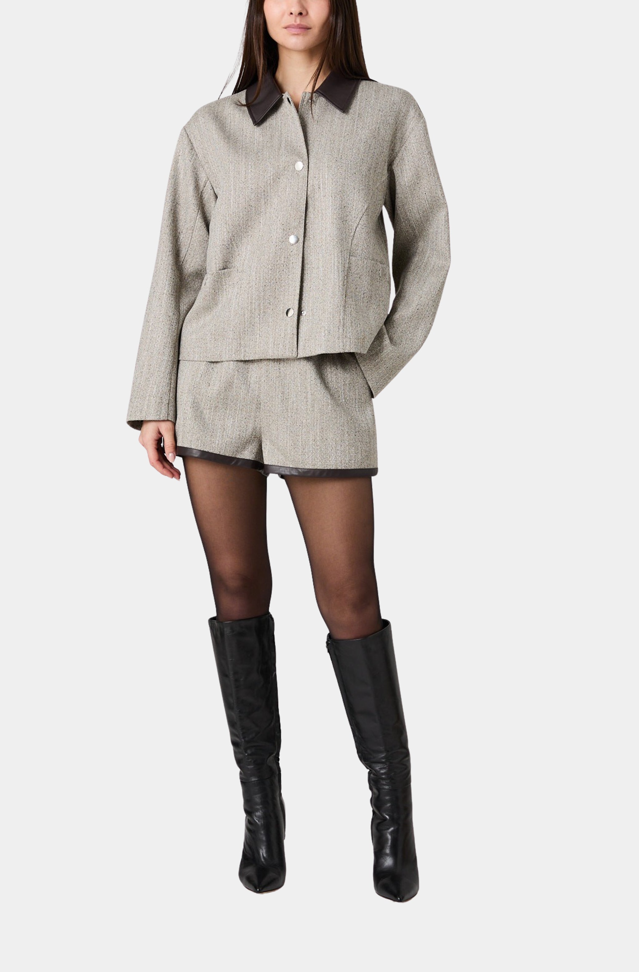 Speckled Herringbone Cropped Jacket