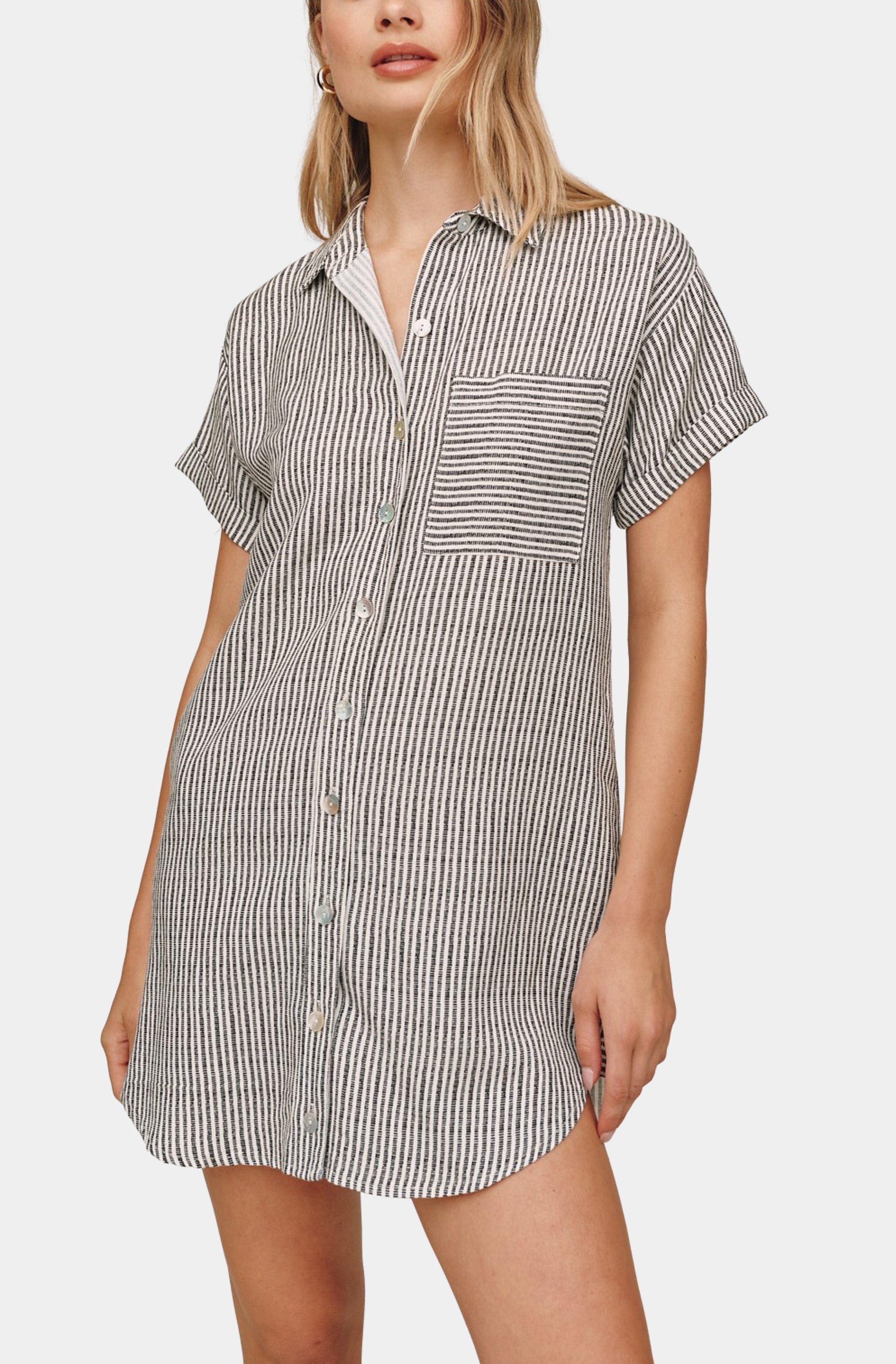 Roll Sleeve Pocket Shirt Dress