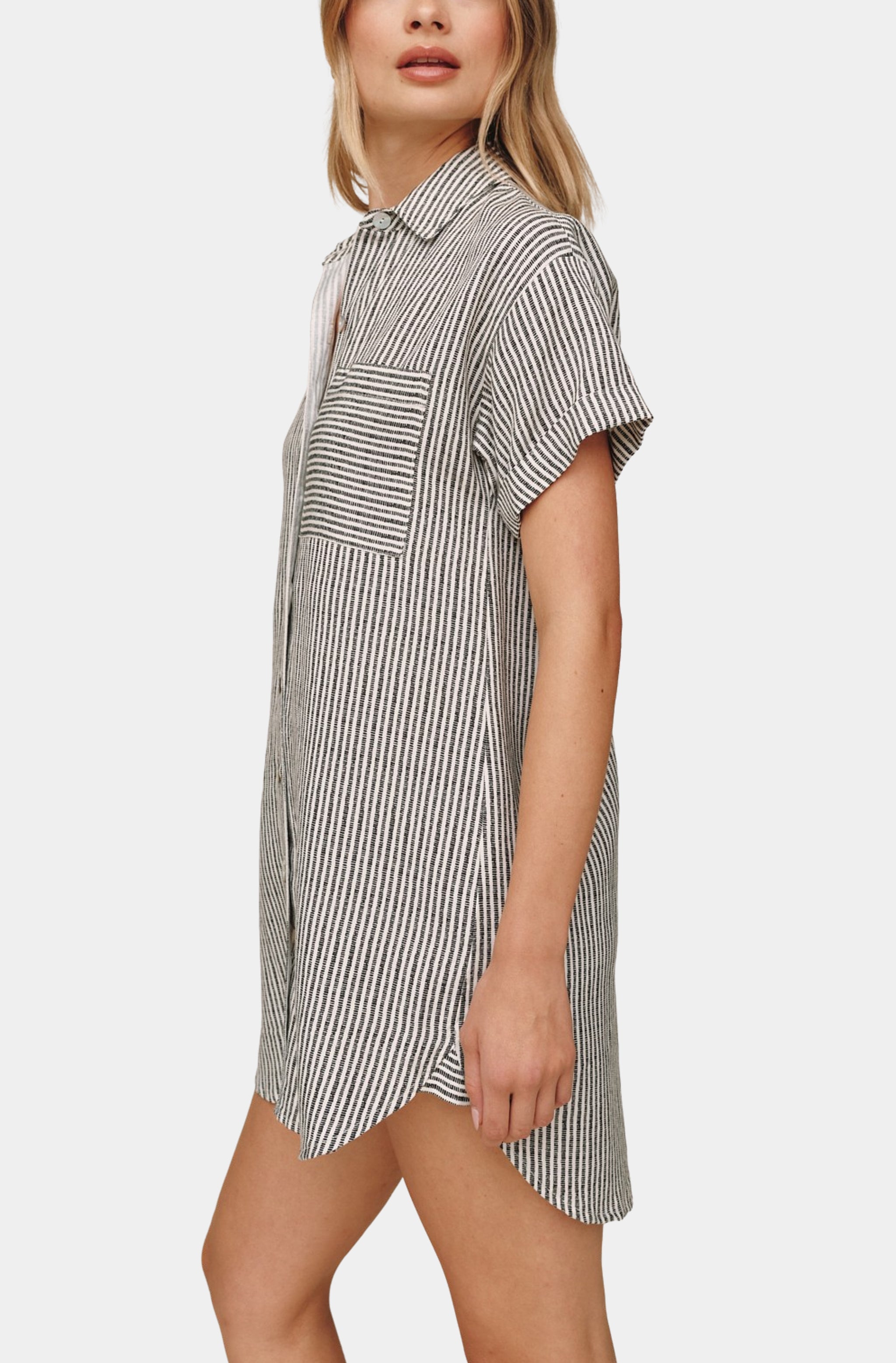 Roll Sleeve Pocket Shirt Dress