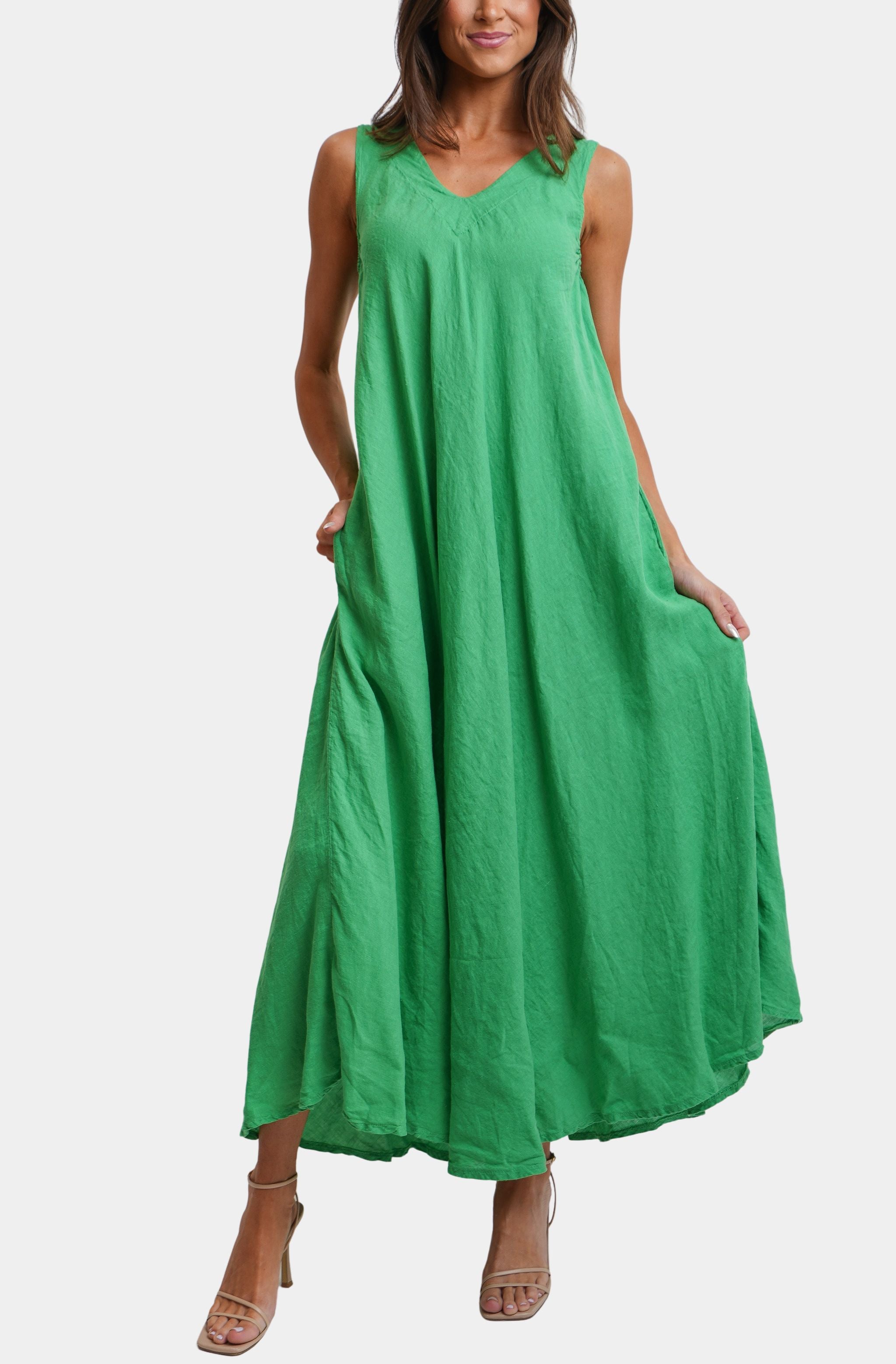 green tank maxi dress AherBiu Tank Dresses for Women Ribbed Drawstring Slit Thigh High Maxi Dress Sleeveless Summer Beach Wear Solid Long Dress (X-Large, Green), Women's,