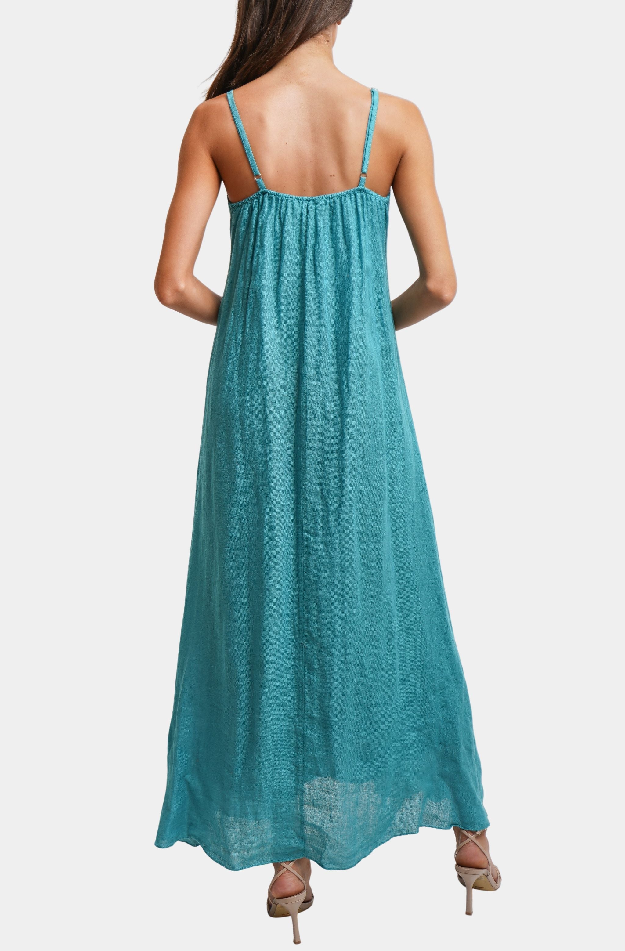 Spaghetti Adjustable Strap Maxi Dress W/Pockets