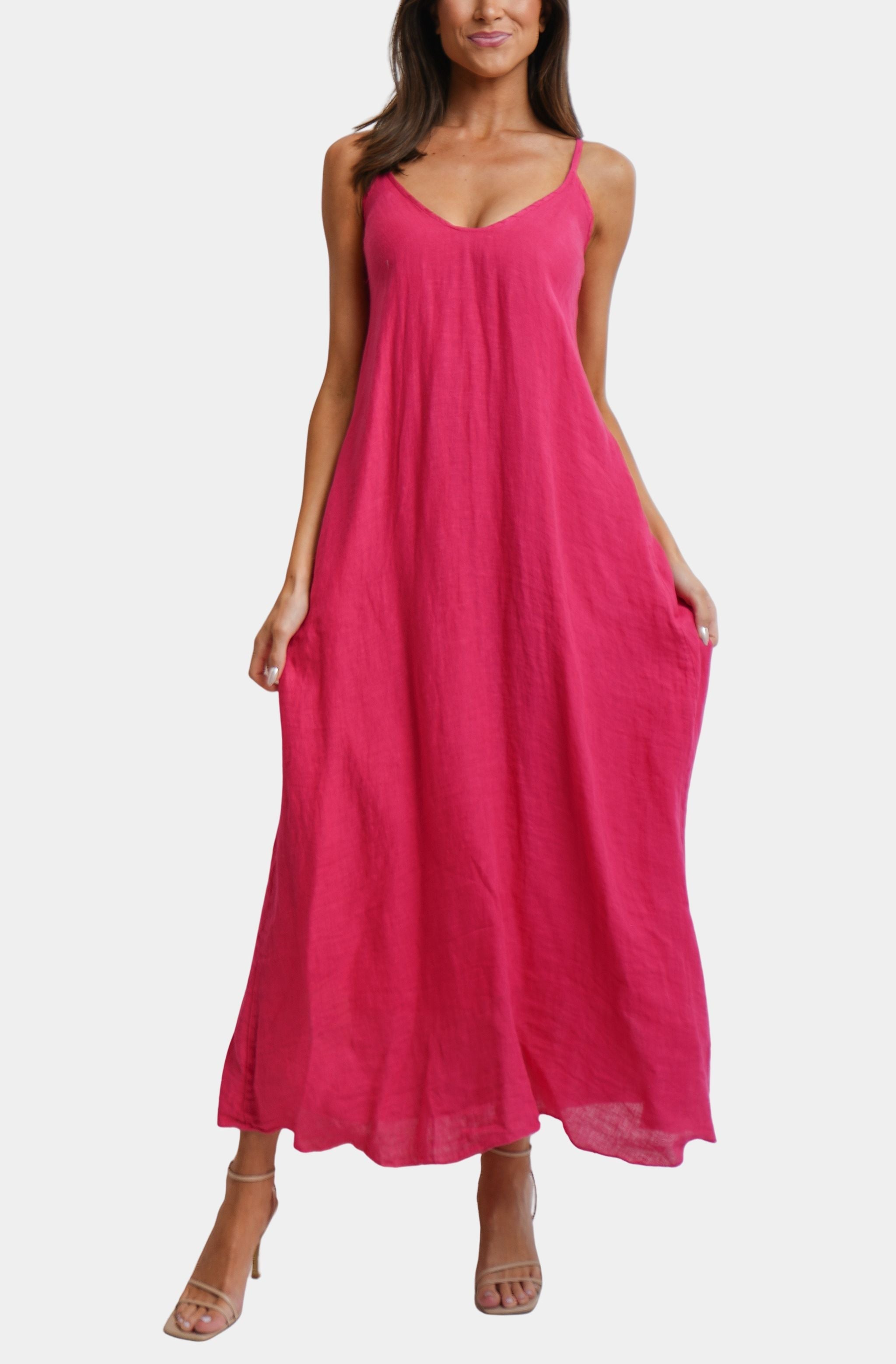 Spaghetti Adjustable Strap Maxi Dress W/Pockets