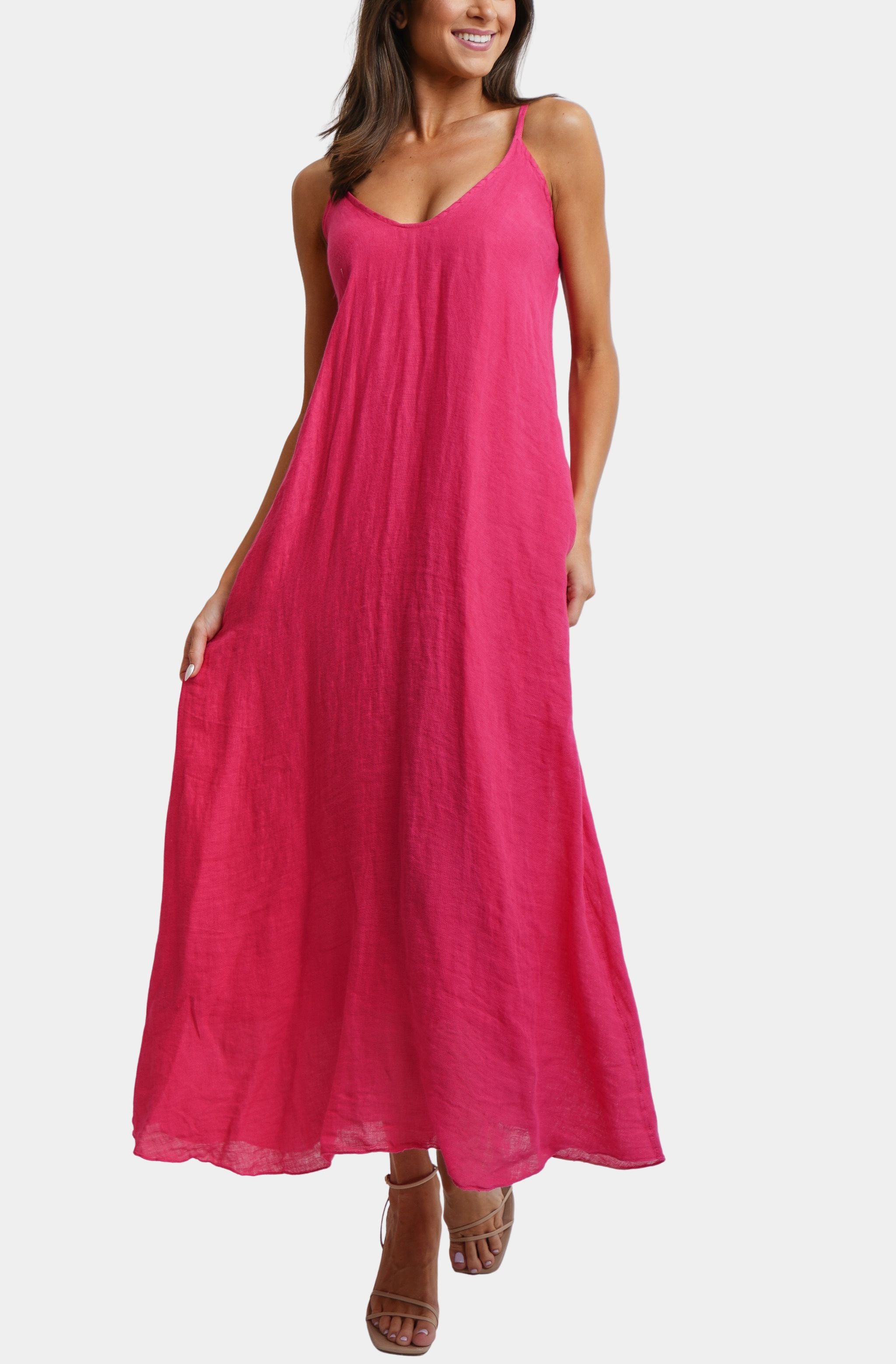 Spaghetti Adjustable Strap Maxi Dress W/Pockets