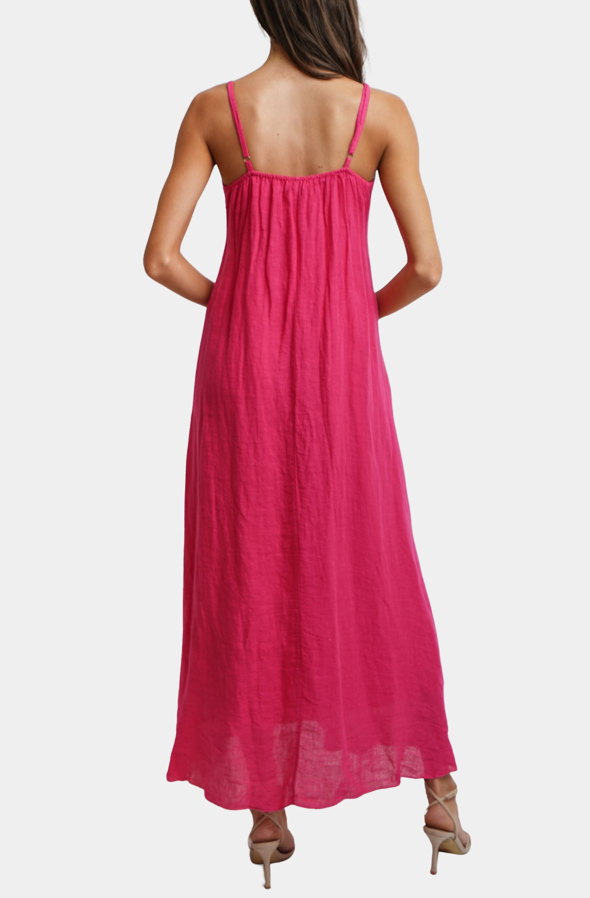 Spaghetti Adjustable Strap Maxi Dress W/Pockets