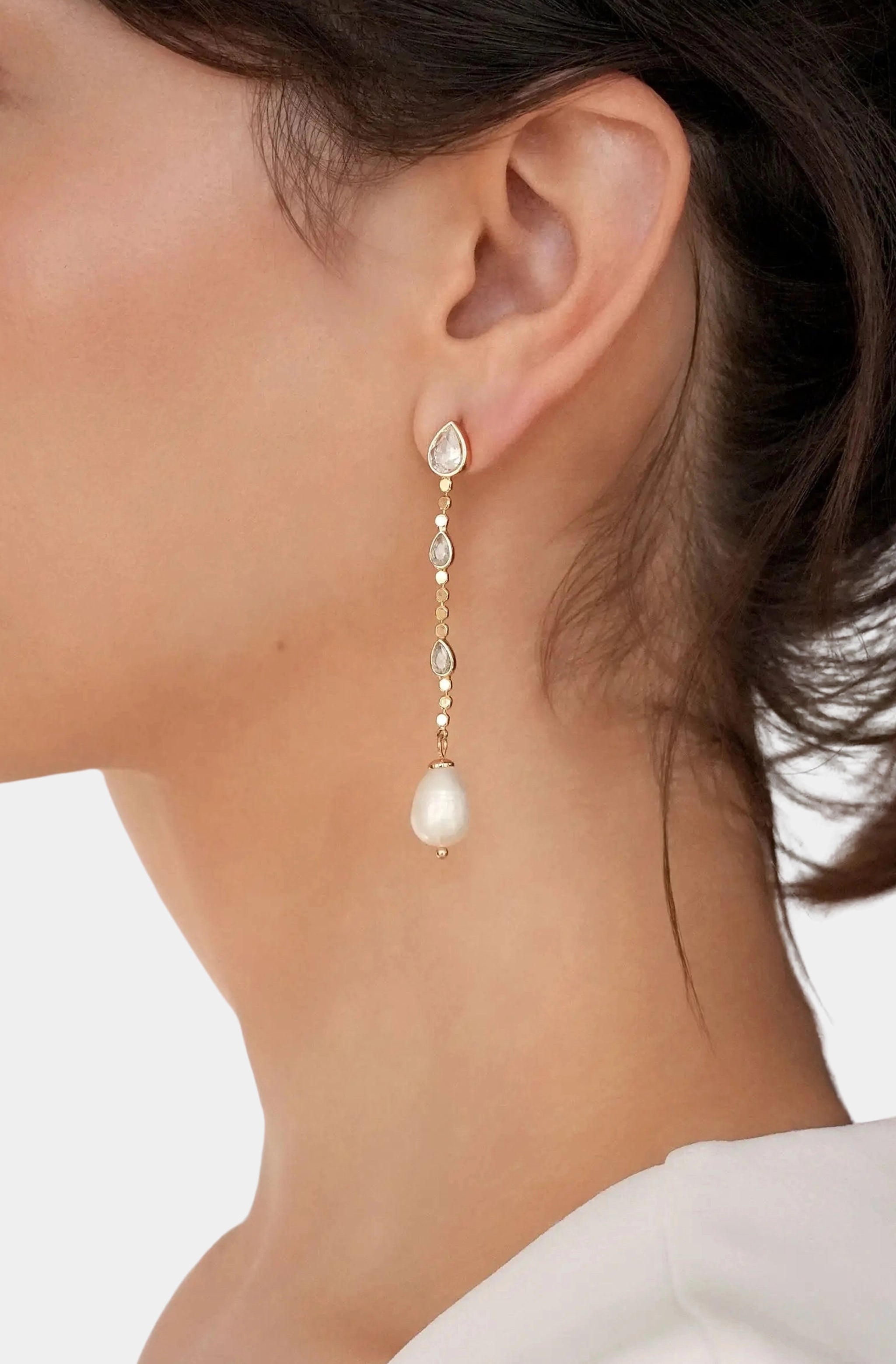 Droplet Crystal and Pearl Earring