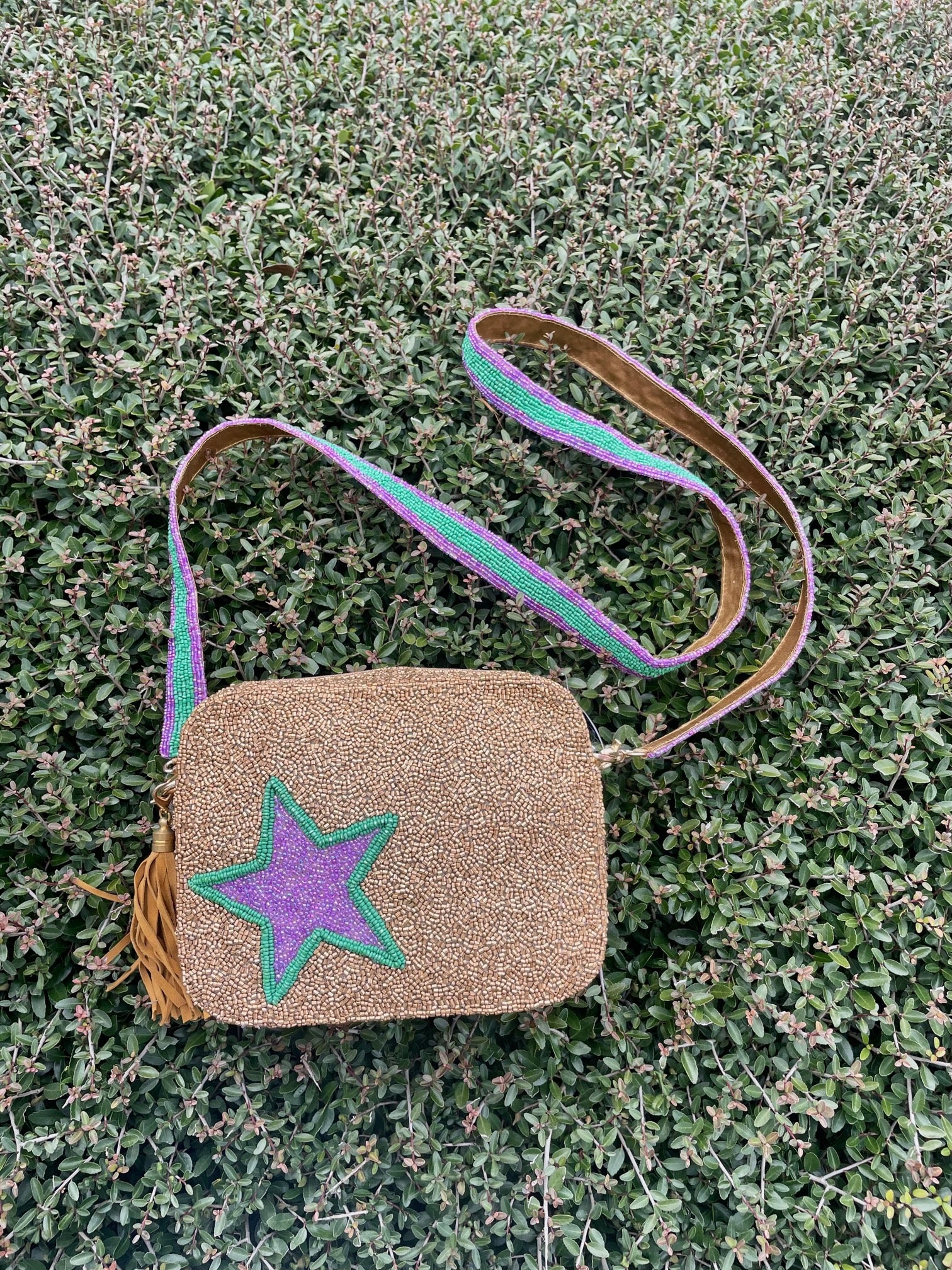 Beaded Gold Bag With Green Star