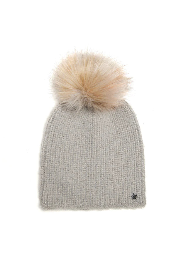 Faux Angora Hat with Mullti Faux Pom