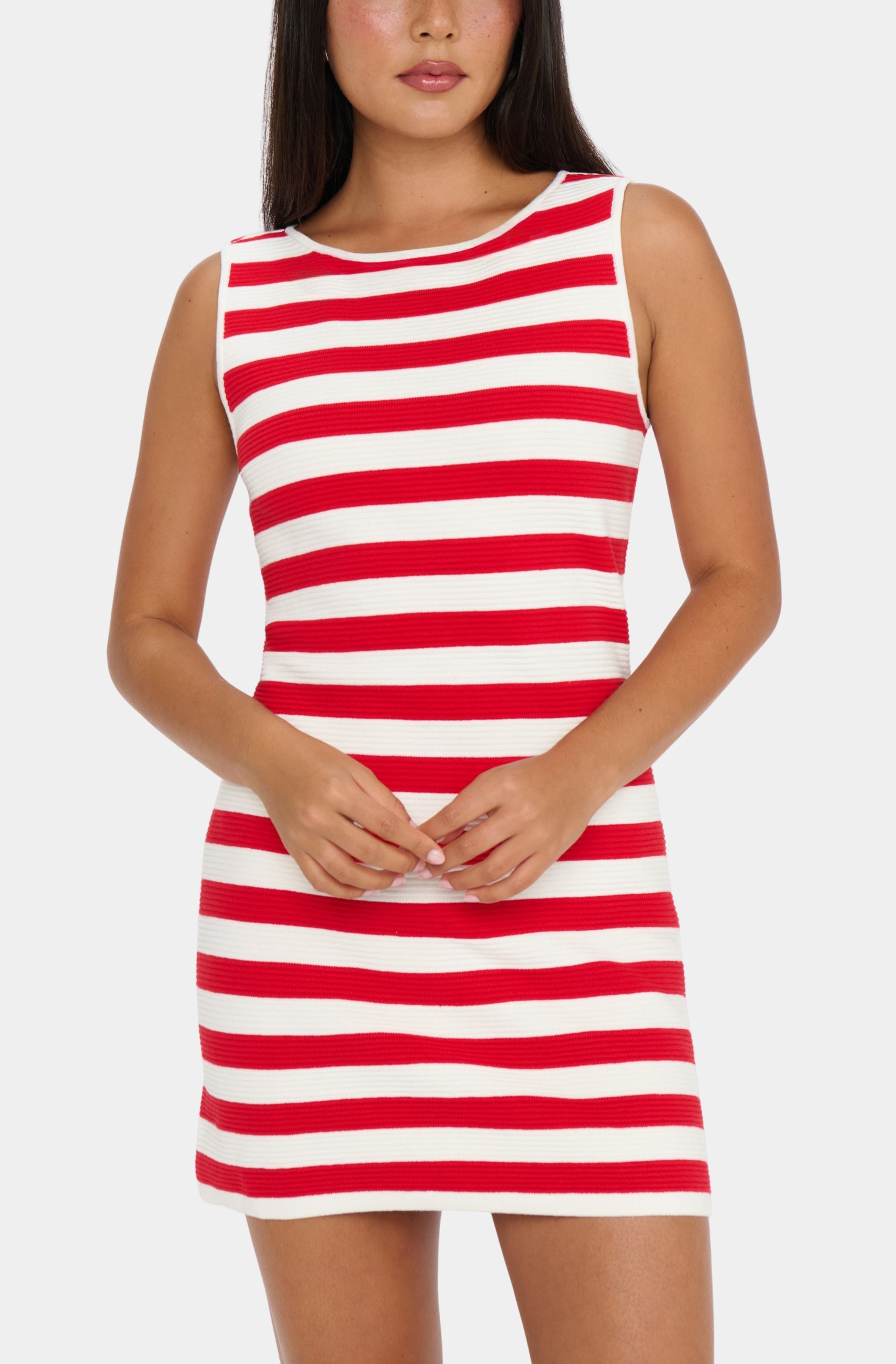 red stripe mini dress Anzhelina Strappy Mini Dress in Red and White Stripe with Strawberry Emb