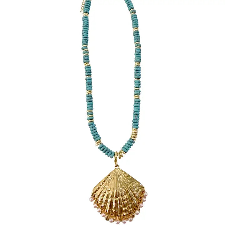 Sunlee Turquoise Beaded Necklace with Shell Pendant